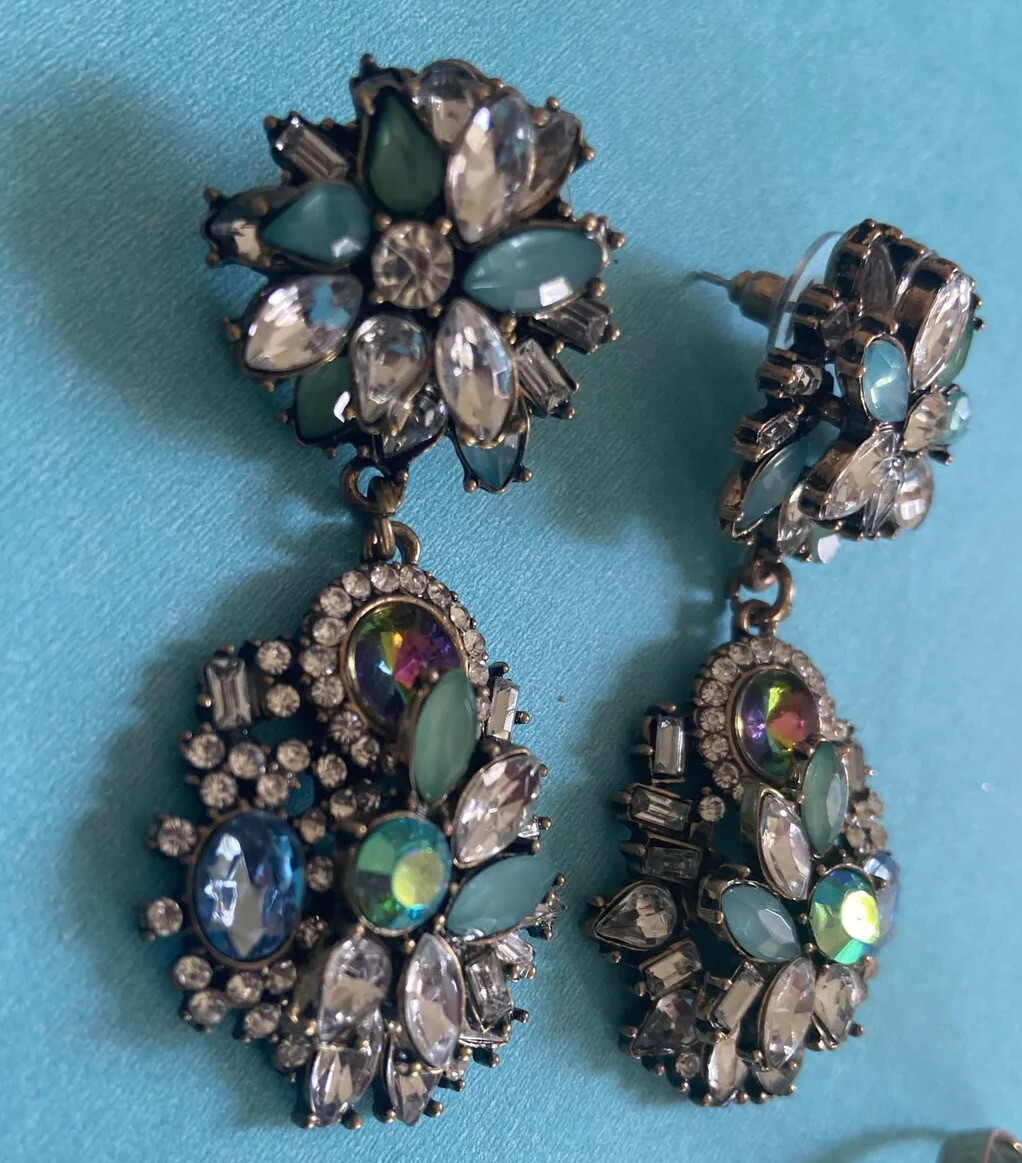 multi layer Rhinestone Floral Dangle Crystal Earr… - image 4