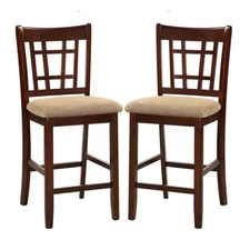 Set of 2 Fabric and Solid Wood + CUSHION Counter Height Chair Dark Brown Finish