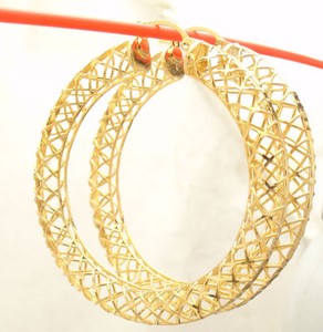 Authentic 2" Technibond Round Filigree Hoop Earrings 14K Yellow Gold Plated Silver