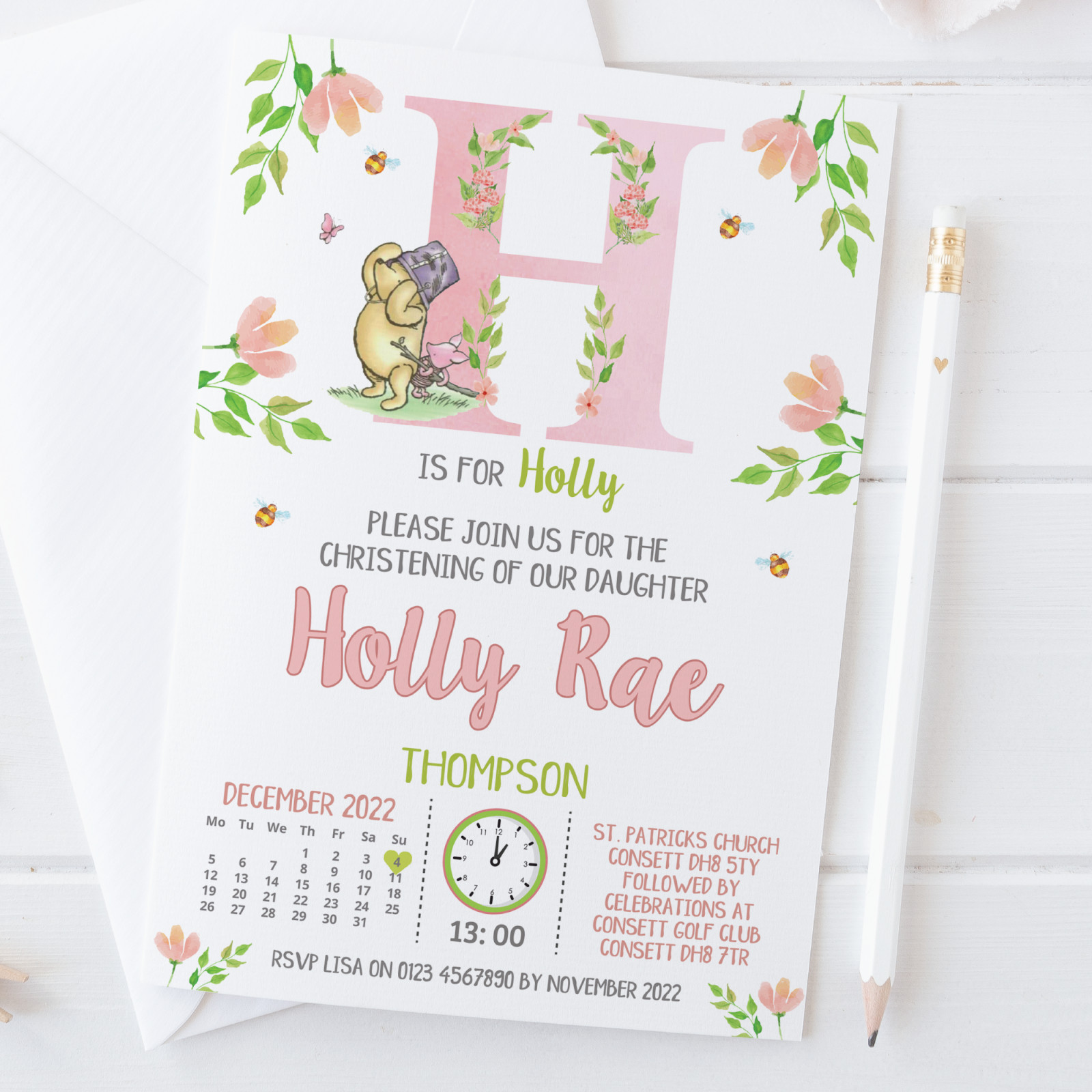 Personalised Winnie The Pooh Baptism Invitations Bear Christening Invites x10