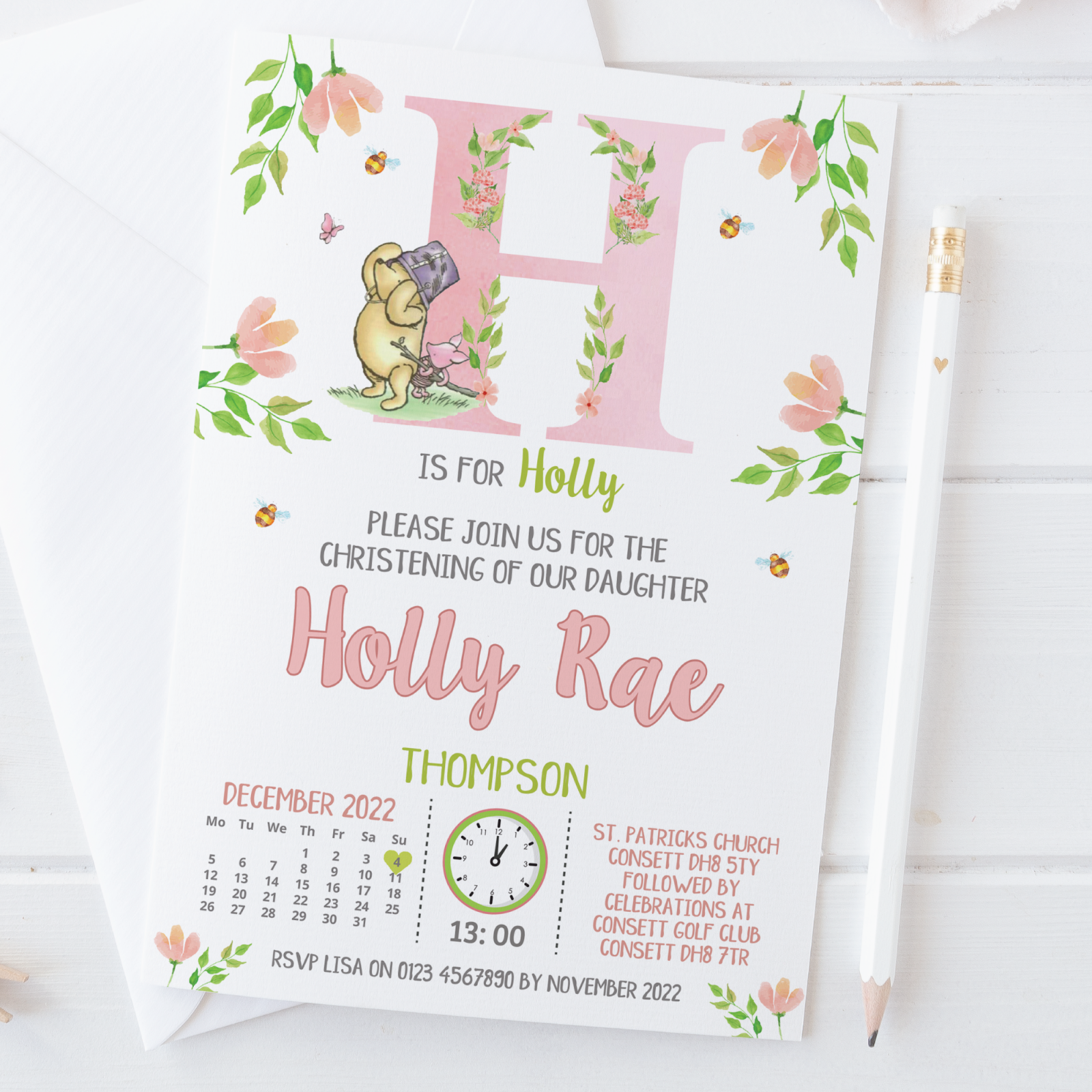 Personalised Winnie The Pooh Baptism Invitations Bear Christening Invites x10