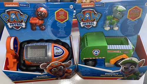 2 PAW PATROL - ZUMA WITH HOVERCRAFT & Rocky Recycle Truck & ACTION FIGURES Lot