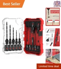 15PCS Countersink Drill Bit Set HSS 1/4" Hex Tapered Precision Woodworking Kit