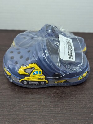 Kids Clogs Boys Size 8 Navy - Excavator Construction Trucks Beach Pool Sandal