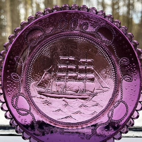 Maritimes Dekor Segelschiff New Bedford Quota Club Vintage Pairpoint Glas Tasse Teller - Bild 6 von 7