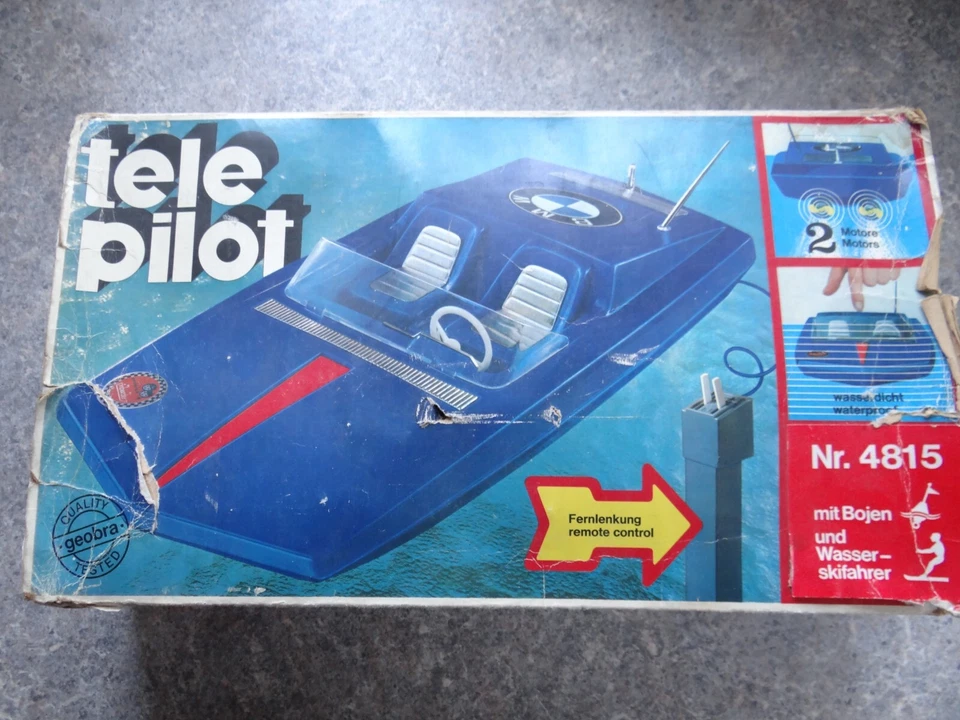 Altes Tele Pilot Boot BMW Kabel Fernlenkung Spielzeug Geobra 70er Jahre OVP - Bild 3 von 4
