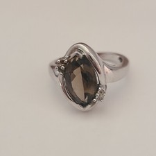 DESIGNER V3 STERLING SILVER SMOKY TOPAZ MAIN STONE SMALL DIAMONDS RING SZ 6 925