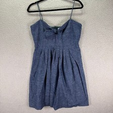 Madewell Dress Size 8 Blue Chambray Cutout Bow Spaghetti Strap Smocked Pleated