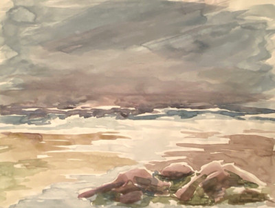 LINN C 2002 SEASCAPE SHORELINE STUDY IMPRESSIONIST WATERCOLOR PAINTING