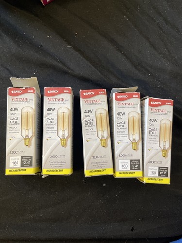 S2420 Clear Gold Vintage Antique Filament Bulb 40W T9 120V Candelabra E12 5 Pcs - Picture 1 of 3