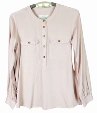 LOFT Women Soft Comfy 100% Rayon Blouse Long Sleeve Dim Peach Pocket SP