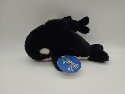 Sea World 1988 Wal mit Baby - Plüschtier schwarz-weiß Sammler NEU mit Etikett