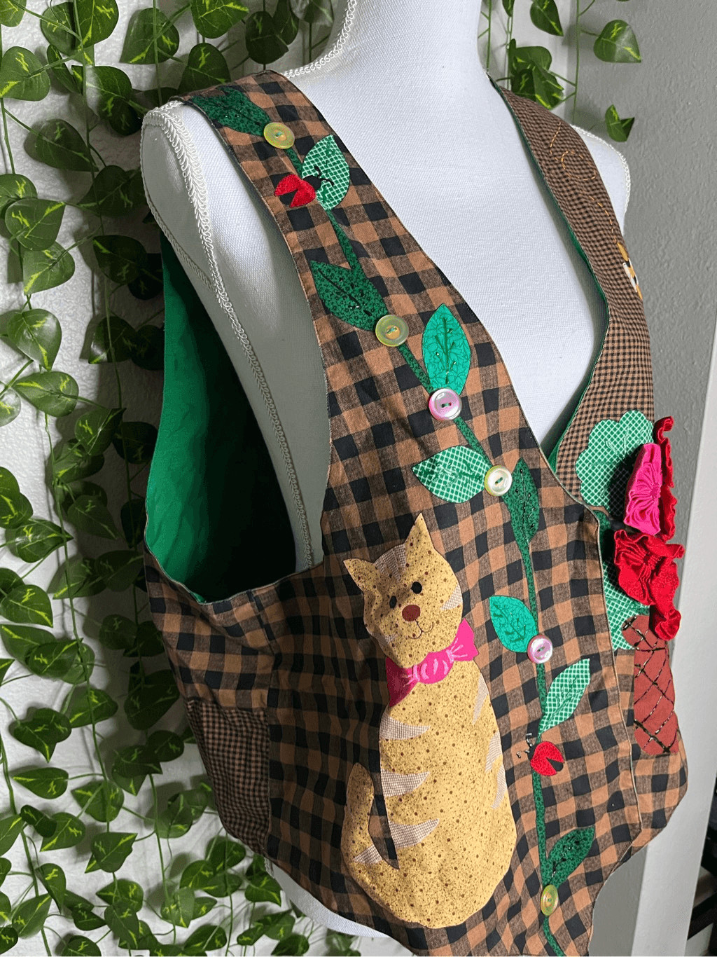 Handmade Brown Tan Checkered Patchwork Fall Cat &… - image 3