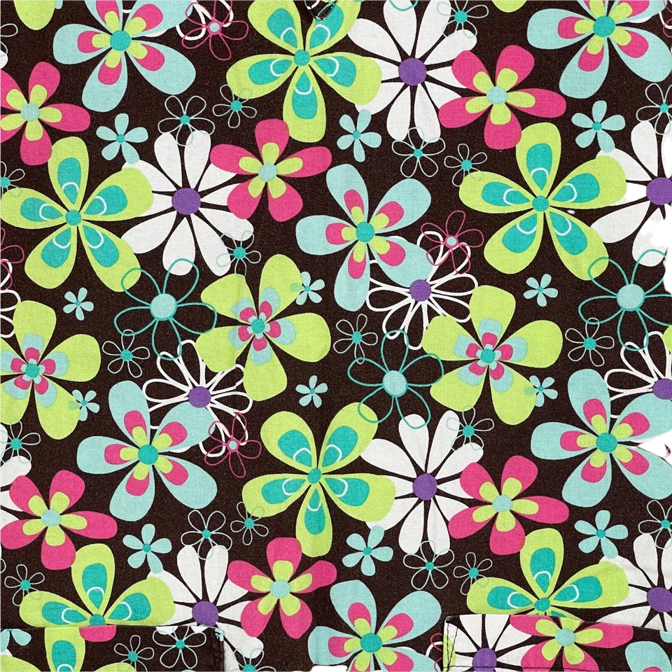 Blusa Médica Tafford Talla XS Con Bolsillos Marrón Con Flores Multicolor Foto 3 de 4