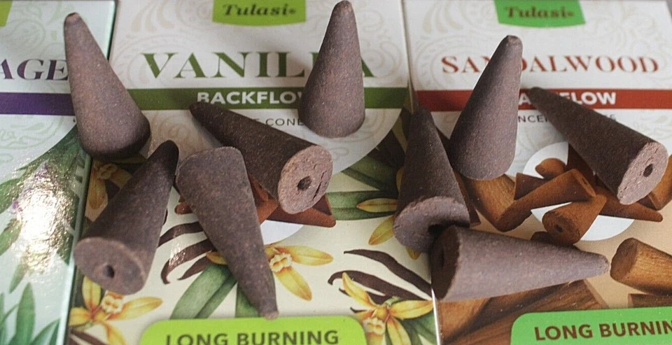 10-120pcs Tulasi long buring Backflow Incense Cones Back Flow BULK lot mix pack - Image 2 of 4