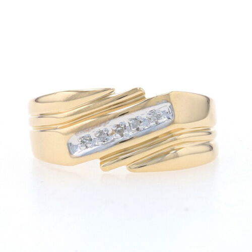 Yellow Gold Diamond Men's Band - 10k Single Cut Five-Stone Bypass Wedding Ring - Bild 1 von 9