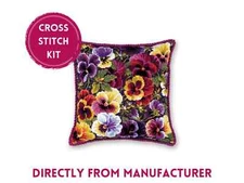RIOLIS Counted Cross Stitch Kit 1999 Royal Pansies- Colorful Floral Design