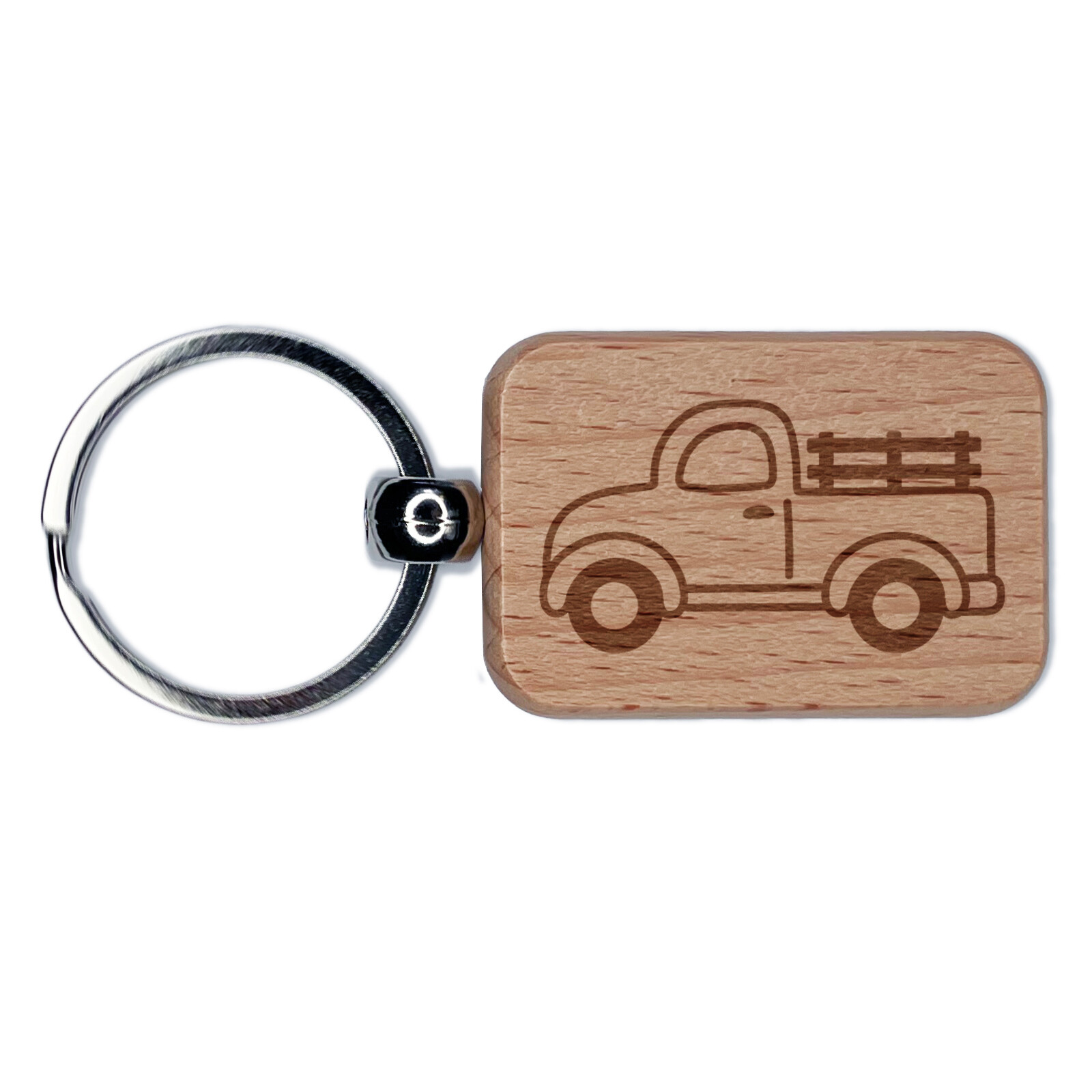 Cute Farm Truck Engraved Wood Rectangle Keychain Tag Charm