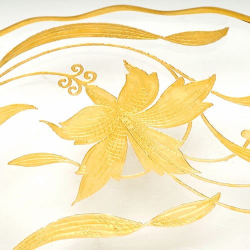 Vintage Clear Glass Candy Plate Gold Floral Design Footed 9 inches w Handles - Picture 3 of 5