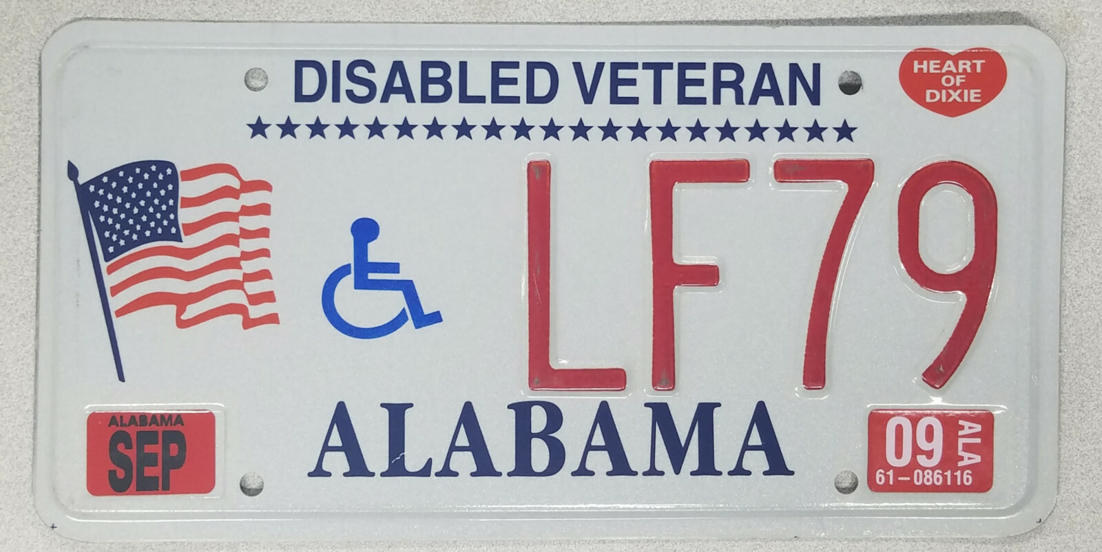 Alabama expired 2009 DISABLED VETERAN Handicap License Plate LF79