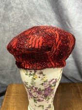 Vintage Jack McConnell New York Feather Hat Red Black Designer read