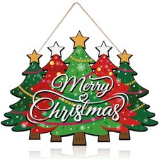 Merry Christmas Decorations Snowflakes Trees Wooden Door Wall Hanging Sign Gift