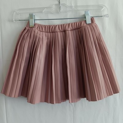 Pleated Gaux Leather Blush Pink Skirt Girls 5T Pink Excellent Mini A-Line