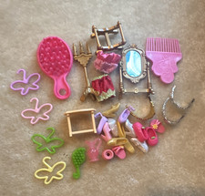 Doll Accessories Lot Multicolor Plastic/Metal Hair Brush Comb Mirror Hair Clips