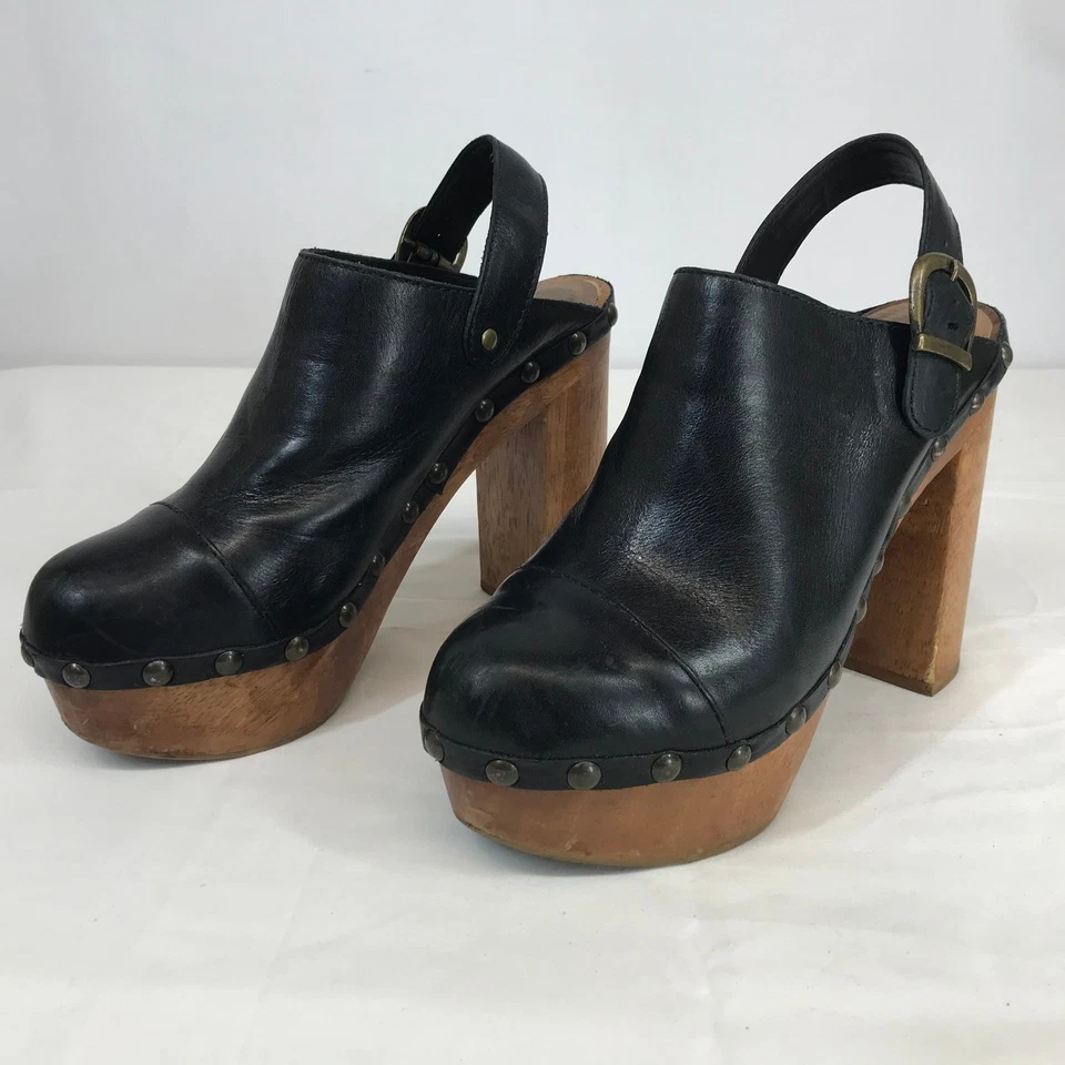 Steve Madden черная кожа деревянная платформа сабо каблук коренастая пряжка с заклепками размер 9 - Изображение 2 из 4