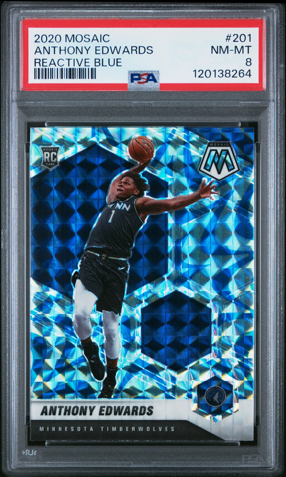 2020-21 Panini Mosaic Anthony Edwards #201 Reactive Blue RC Rookie PSA 8