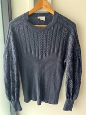 Jersey ONCE/WAS Denim Azul Mezcla Lana Merino Tejido Acanalado con Cable y Encaje Talla 12AU