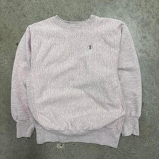 Vintage 80s Champion Reverse Weave Sweatshirt Blank Logo Gray Pink Mens Medium