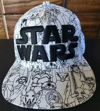 Star Wars Lucasfilm Embossed SnapBack Hat Cap White Black Characters BB-8, Kit