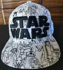 Star Wars Lucasfilm Embossed SnapBack Hat Cap White Black Characters BB-8, Kit 