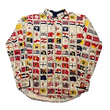 Vintage Tommy Hilfiger Nautical Flag Heraldic All Over Print Shirt Mens XL