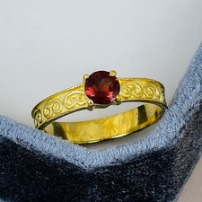 Red Garnet Ring 925 Silver Gold Vintage Engraved Women's Anniversary Wear Gift