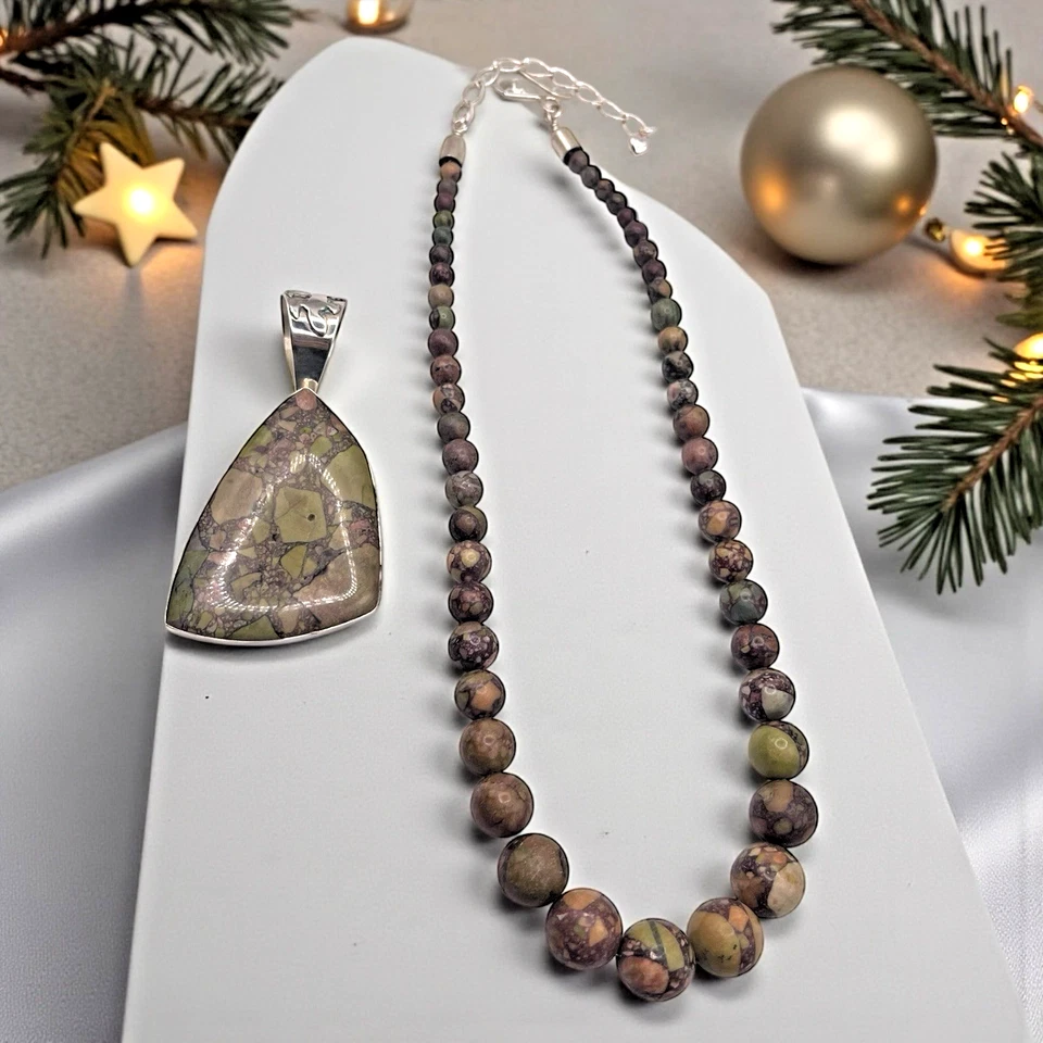 NEW Jay King DTR 925 Sterling Snakeskin Jasper Pendant Graduated Beaded Necklace - Image 3 of 4