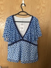 Women’s Next Top/ blouse V neck  floral blue white cape neck line UK size 12