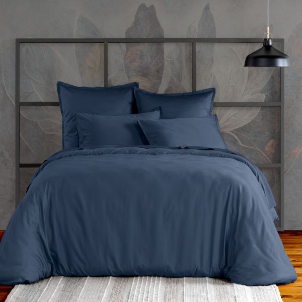 Housse de couette 220x240 cm satin de coton bleu pour chambre parentale cocooning
