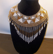 Huichol Mexican Beaded Necklace Mainly Gold And White In A Classic Statemen