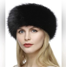 NWT Winter Black Faux Fur Fluffy Ear warmer Headband / Ski / Snow