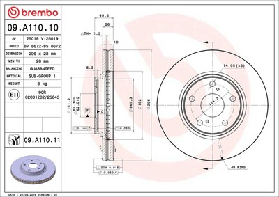 2x BREMBO Coated 09.A110.11 Bremsscheiben Vorne für TOYOTA Alphard (H1)