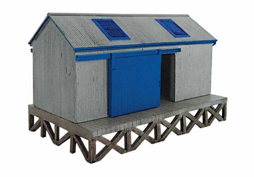 Scenecraft 44-006G Corrugated Goods Shed - Grey and Blue