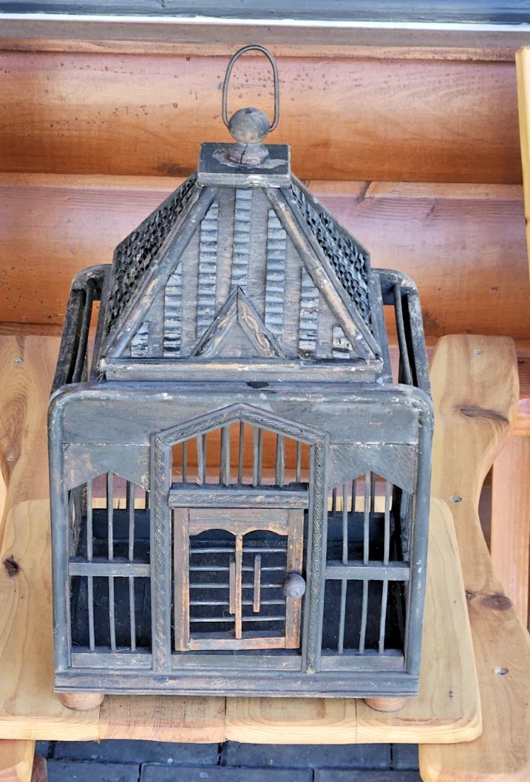 Bird Cage 10 x 8 x 16" Wood Rustic Indonesia Decorative Primitive