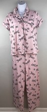 Juicy Couture Pajama Set Pink Black Print Crown Button Up Size Small Y2k pants
