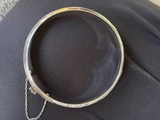Sterling 925 Etched Hollow Bangle Bracelet Hinged Marked 925 With Safety Chain
