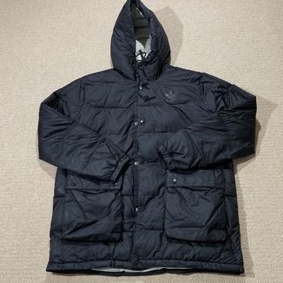 Adidas Puffer Jacke Herren Large schwarz wattiert Trefoil Originals gesteppt Kapuze