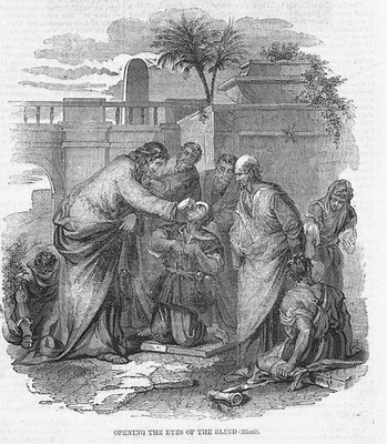 RELIGION Die Augen der Blinden öffnen - antiker Druck 1846