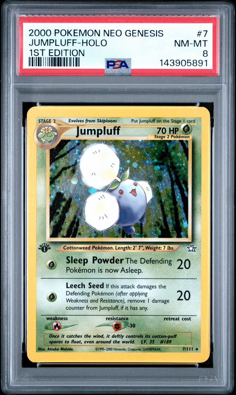 2000 POKEMON NEO GENESIS 1ST ED #7 JUMPLUFF-HOLO PSA 8
