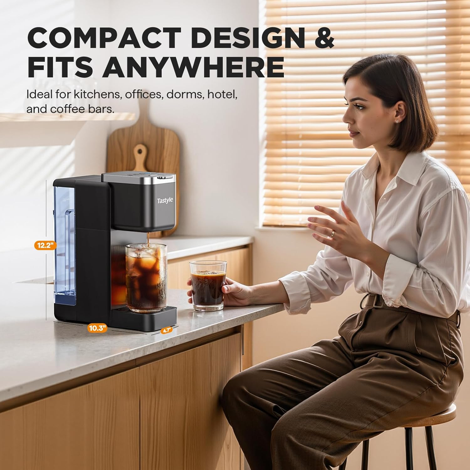 Compact Single Serve Coffee Maker for K Cups & Grounds, 6-24 Oz Brew Sizes
